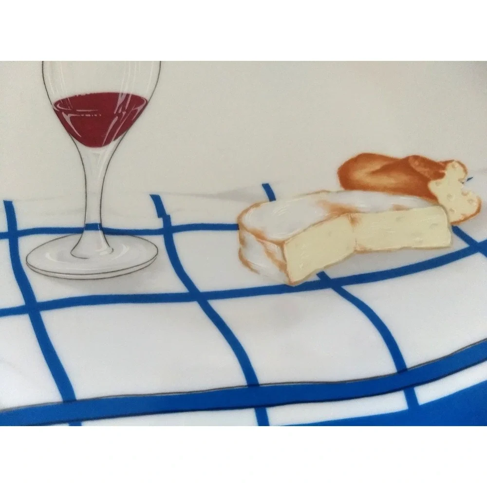 Limoges Porcelaine de Sologne Canape Plates France Camembert Cheese & Wine Set/4
